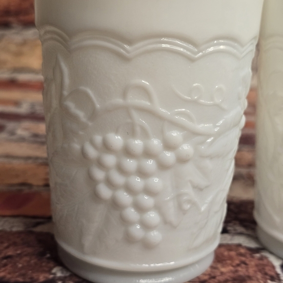 Milk Glass Tumblers Set Of Two Grape Design - Picture 4 of 7
